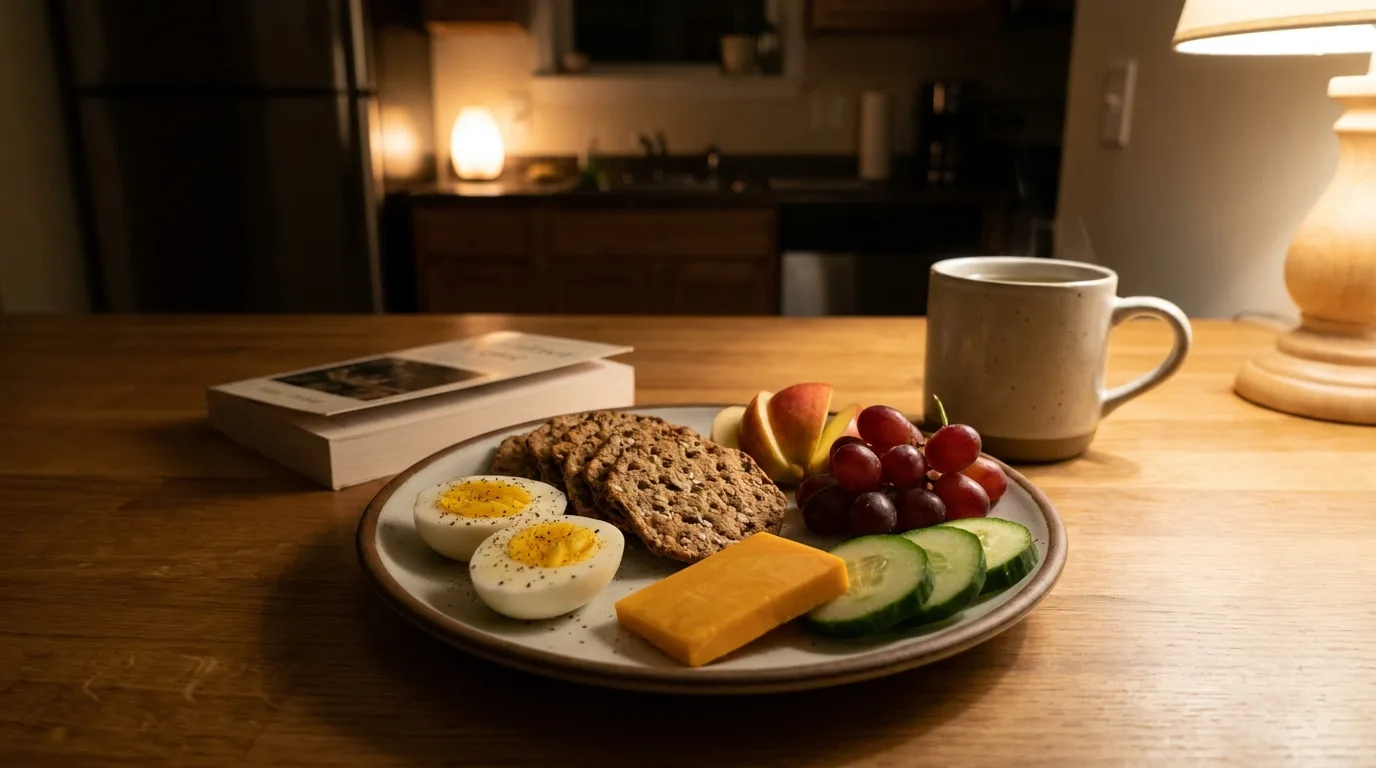 Balanced late-night snack plate with protein, fiber, and fruit