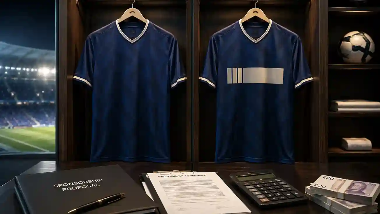 Sponsorless football shirt compared with a commercially sponsored Premier League jersey