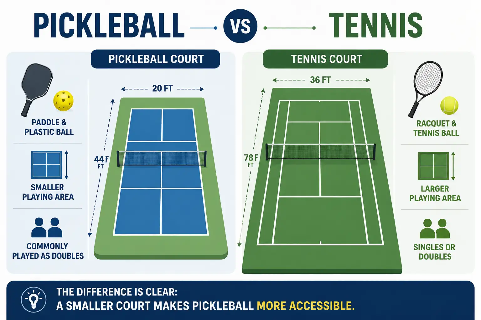 Pickleball vs tennis court and equipment comparison