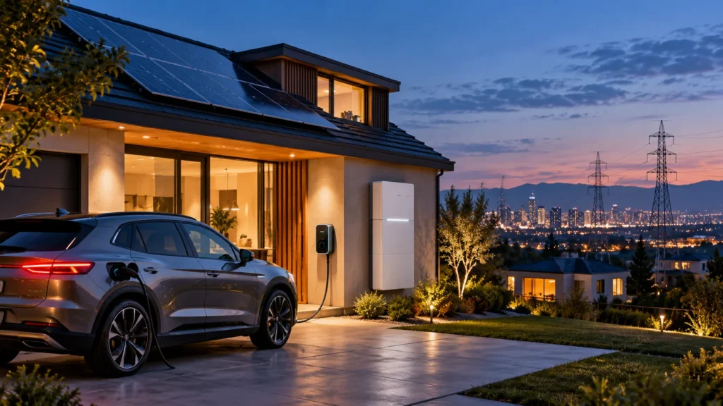 Electric vehicle and home battery connected to a residential power grid